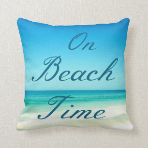 Blue Ocean Beach Typography Pillow