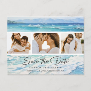 Blue Ocean Beach Wedding Photo Save The Date Announcement Postcard