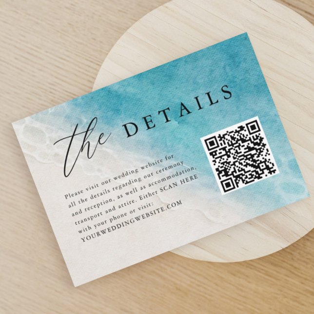 Blue Ocean Beach Wedding QR Code Details Enclosure Card (Creator Uploaded)