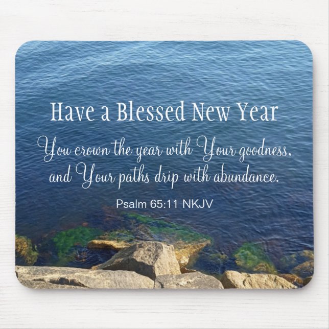 Blue Ocean Blessed New Year Christian Bible Verse Mouse Mat (Front)