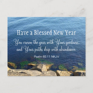 Blue Ocean Blessed New Year Christian Bible Verse  Postcard