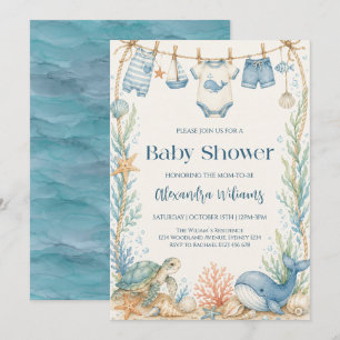 Blue Ocean Boy Baby Shower Party Invitation