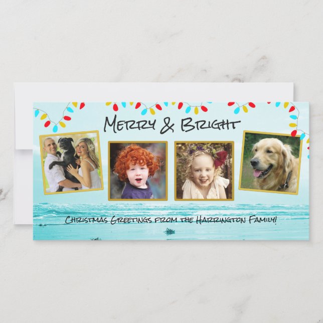 Blue Ocean Christmas Family Photo Collage Cards (Front)