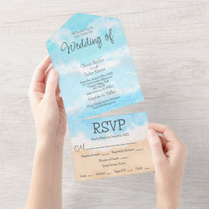 Blue Ocean Coastal Wedding All In One Invitation