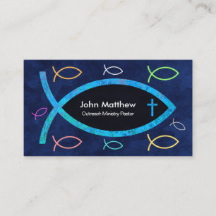Blue Ocean Colourful Ichthus Fish Christian Pastor Business Card