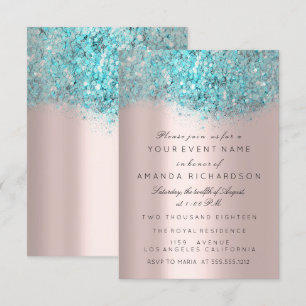 Blue Ocean Confetti Rose Gold Bridal Sweet 16th Invitation