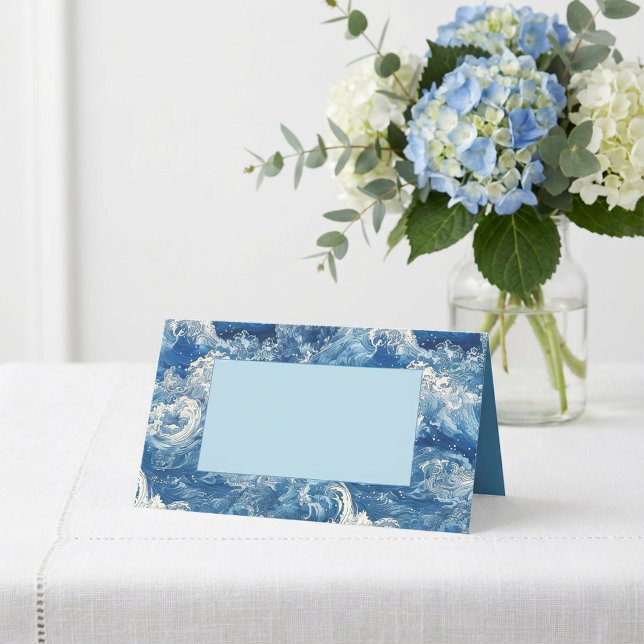 Blue ocean crashing waves place card (Blue ocean crashing waves place card.)