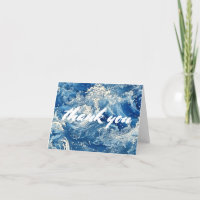 Blue ocean crashing waves thank you card