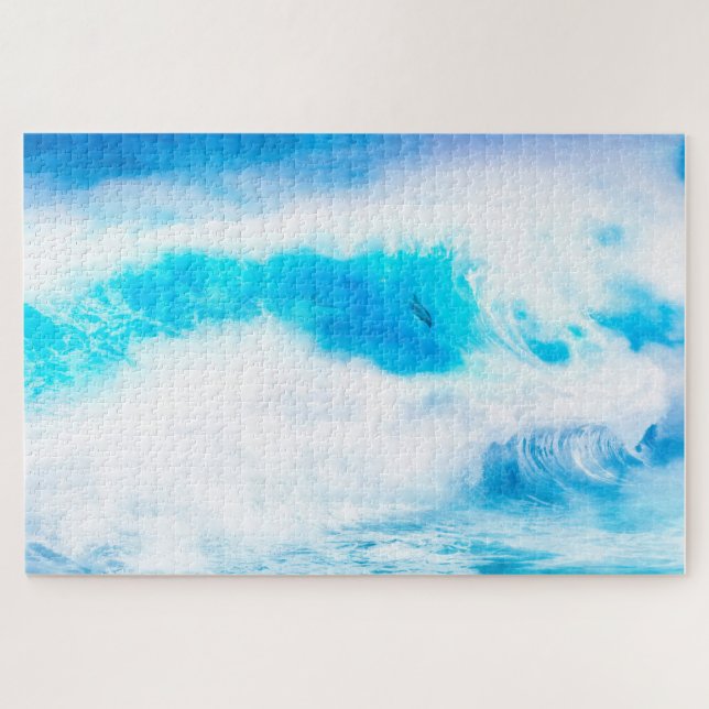BLUE OCEAN DOLPHIN WAVE RIDERS JIGSAW PUZZLE (Horizontal)