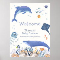 Blue Ocean Dolphin Whale Boy Baby Shower Welcome