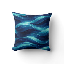 Blue Ocean Fluid Wave Pattern Throw Pillow