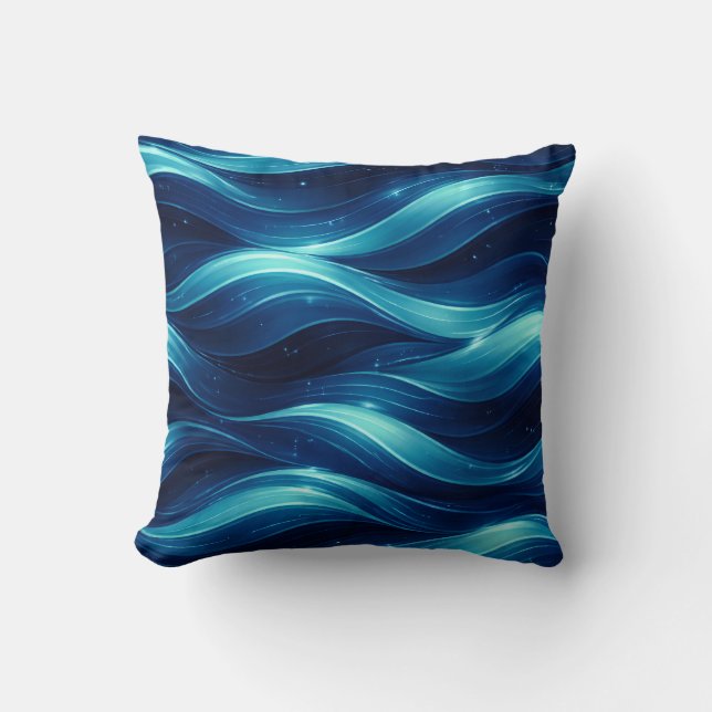 Blue Ocean Fluid Wave Pattern Throw Pillow (Front)