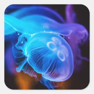 Blue ocean glowing jellyfish square sticker