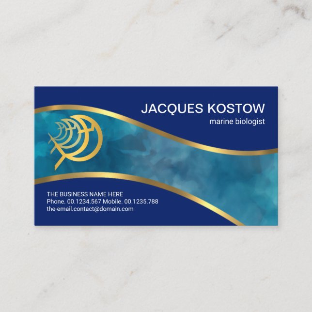 Blue Ocean Gold Waves Marine Game Fishing Business Card (Front)