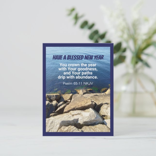 Blue Ocean Happy New Year Christian Faith Postcard (Standing Front)