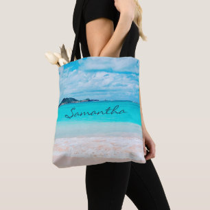 Blue Ocean Hawaii Tropical Sandy Beach Photo Name Tote Bag