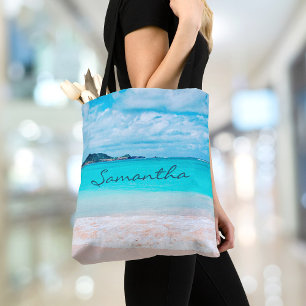 Blue Ocean Hawaii Tropical Sandy Beach Photo Name Tote Bag