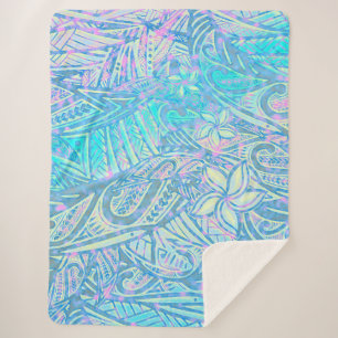 Blue Ocean - Hawaiian - Samoan - Polynesian Tribal Sherpa Blanket