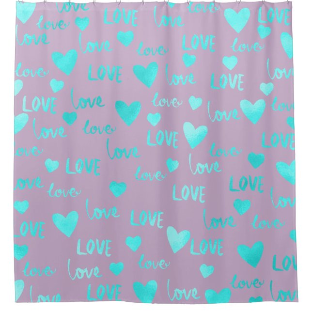 Blue Ocean Heart Love Turquoise Valentine Lavender Shower Curtain (Front)