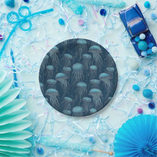 Blue ocean jellyfish paper plate (Party)