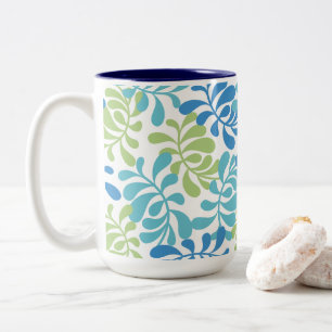 Blue Ocean Leaves Botanical Pattern Two-Tone Coffee Mug