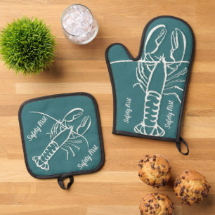 Blue Ocean Lobster Kitchen Mitt and Potholder Comb Oven Mitt & Pot Holder Set