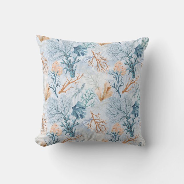 Blue Ocean Marine Sea Coral  Cushion (Front)