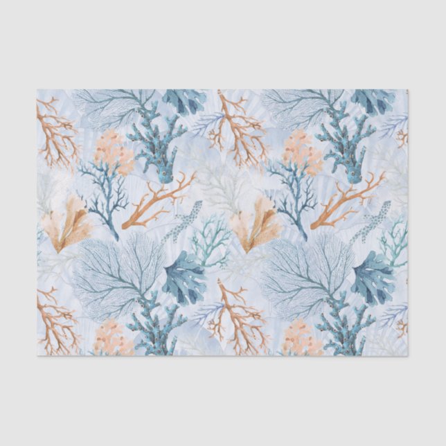 Blue Ocean Marine Sea Coral  Tissue Paper (Front)