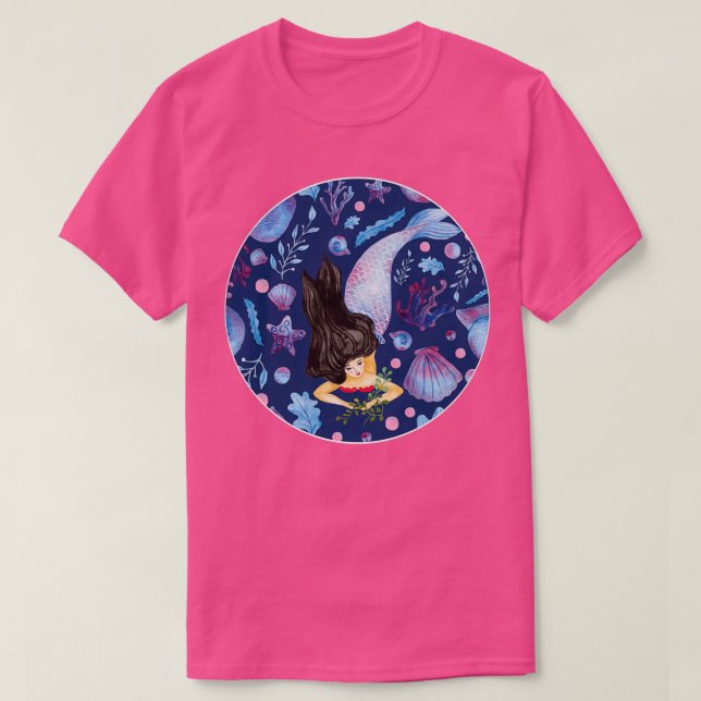 Blue ocean mermaid illustration art T-Shirt (Design Front)