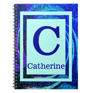 Blue Ocean Mosaic Frame Monogram and Name Notebook