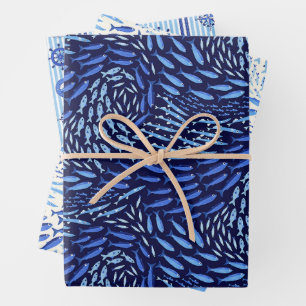 Blue Ocean Nautical Set of Three Wrapping Paper Sheet
