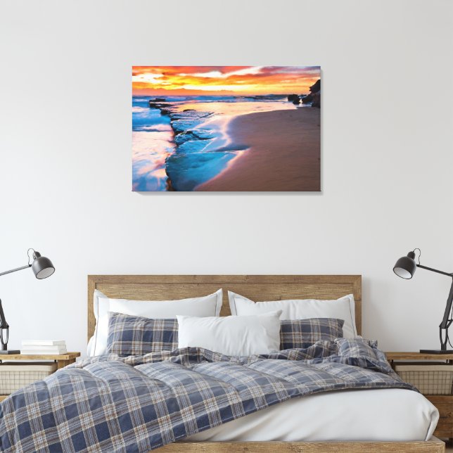 Blue Ocean Oil Painting Print Wrapped (Insitu(Bedroom))