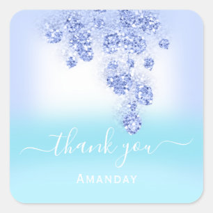 Blue Ocean Ombré Pastel Glitter BABY SHOWER FLORAL Square Sticker