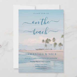 Blue Ocean Palm Tree Beach Wedding Invitation