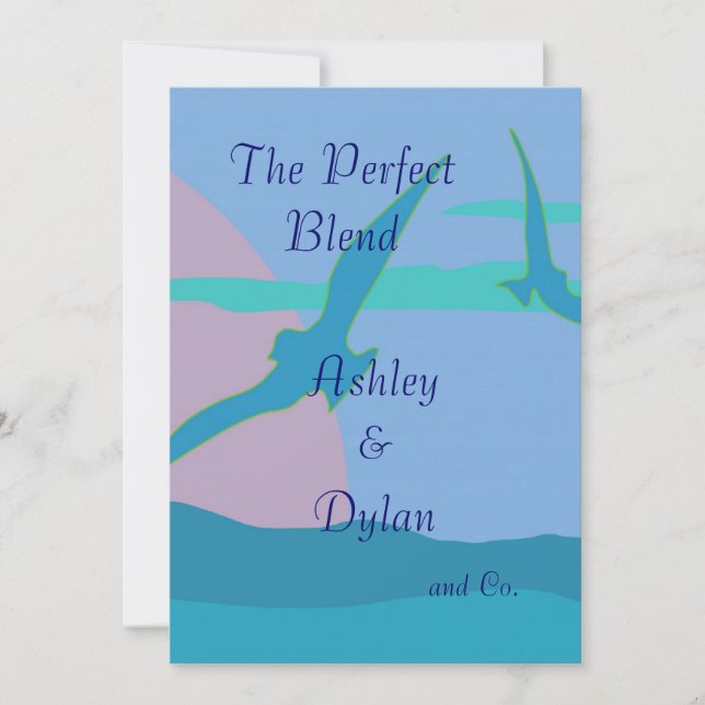 Blue Ocean Paradise Theme Blended Family Wedding Invitation (Front)