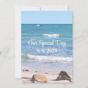 Blue Ocean Photo Beach Outdoor Wedding Invitation