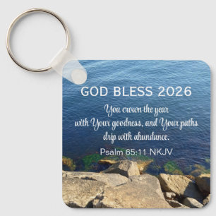 Blue Ocean Photo Blessed New Year 2026 Christian Key Ring