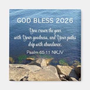 Blue Ocean Photo Blessed New Year 2026 Christian Magnet