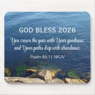 Blue Ocean Photo Blessed New Year 2026 Christian Mouse Mat