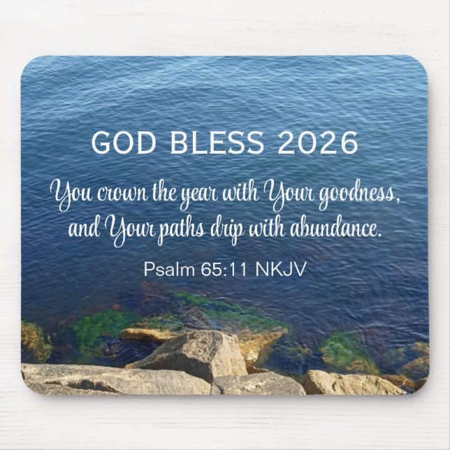 Blue Ocean Photo Blessed New Year 2026 Christian Mouse Mat (Front)