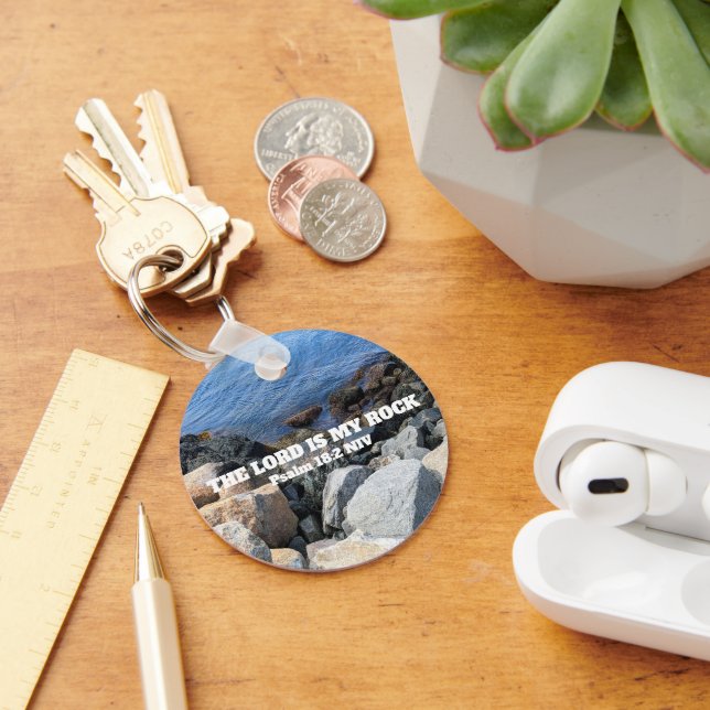   Blue Ocean Photo Lord is My Rock Bible Verse Key Ring (Desk)