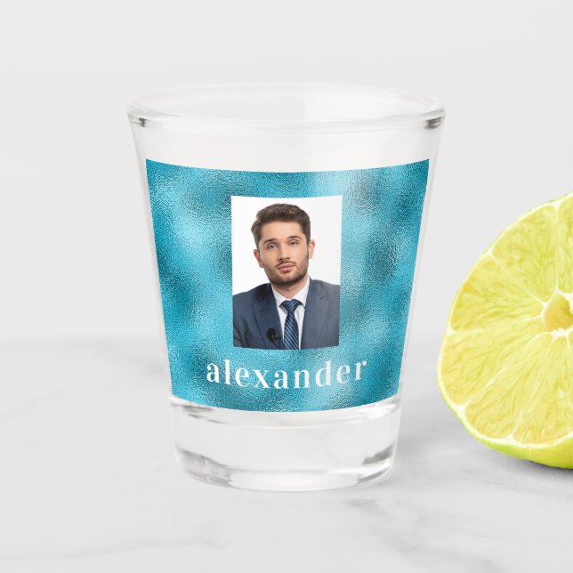 Blue ocean photo name shot glass (Front)