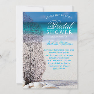 Blue Ocean & Sandy Beach Bridal Shower Invitation