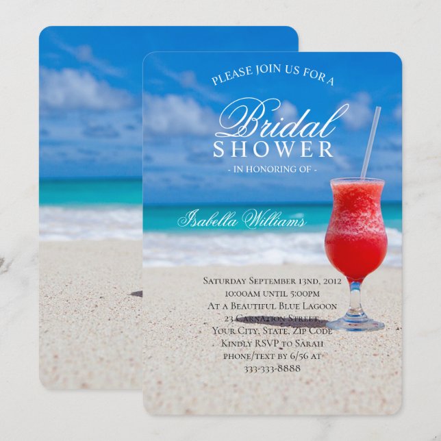 Blue Ocean & Sandy Beach Coctail Bridal Shower  Invitation (Front/Back)