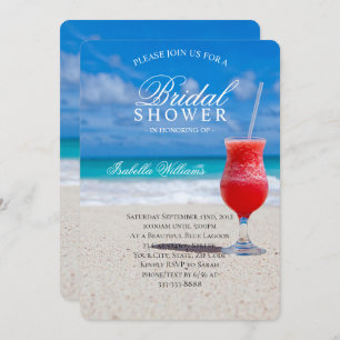 Blue Ocean & Sandy Beach Coctail Bridal Shower  Invitation