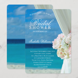 Blue Ocean & Sandy Beach Flowers Bridal Shower Invitation