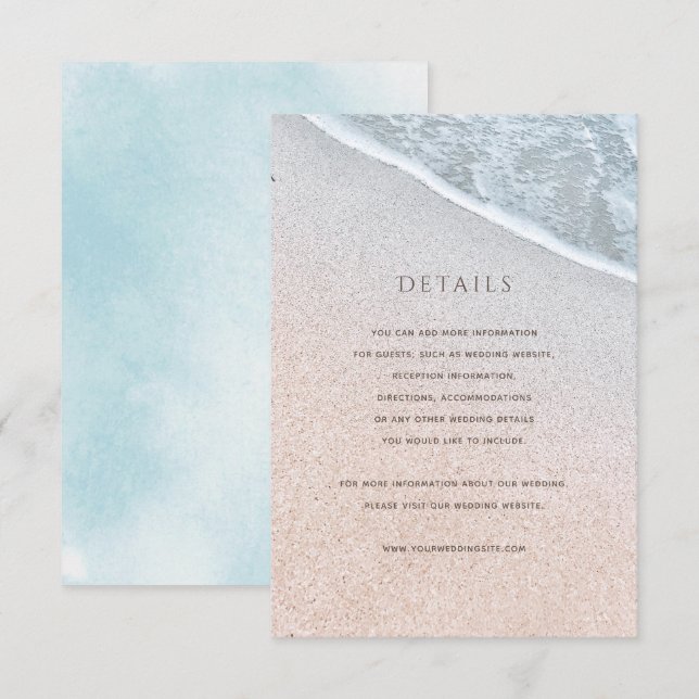 Blue Ocean & Sandy Beach Wedding Details Card (Front/Back)