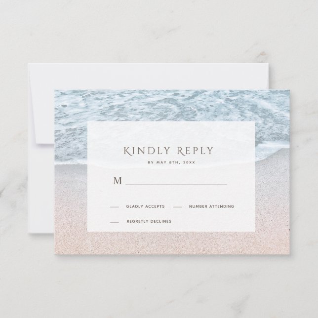 Blue Ocean & Sandy Beach Wedding RSVP (Front)