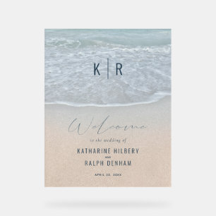 Blue Ocean & Sandy Beach Wedding Welcome Acrylic Sign