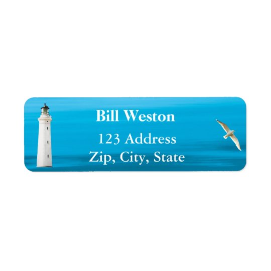 Blue ocean sea and lighthouse address return label return address label
